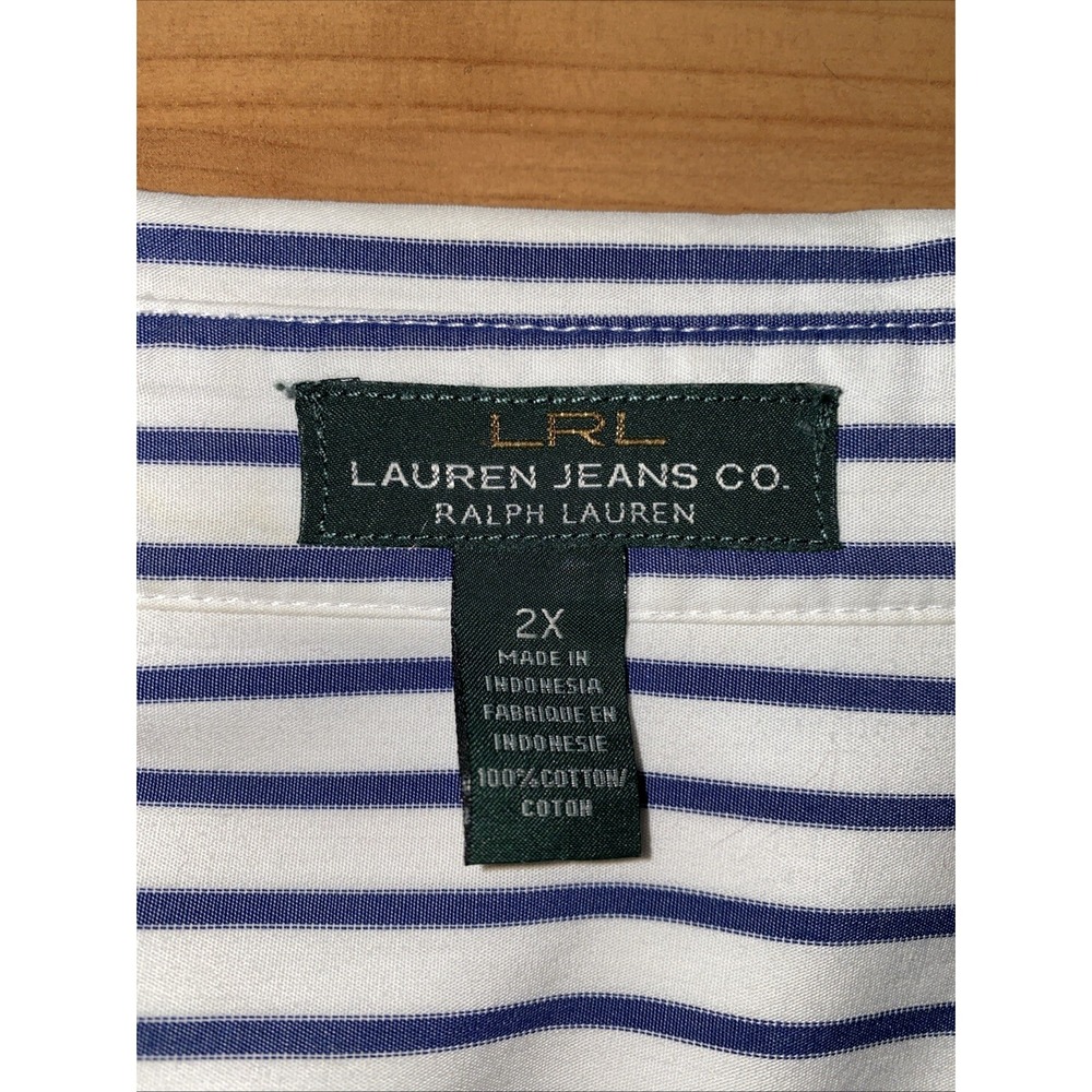 Lauren Ralph Lauren Women's 2X Blue White Striped Button Up Classic Preppy Shirt - Picture 8 of 9
